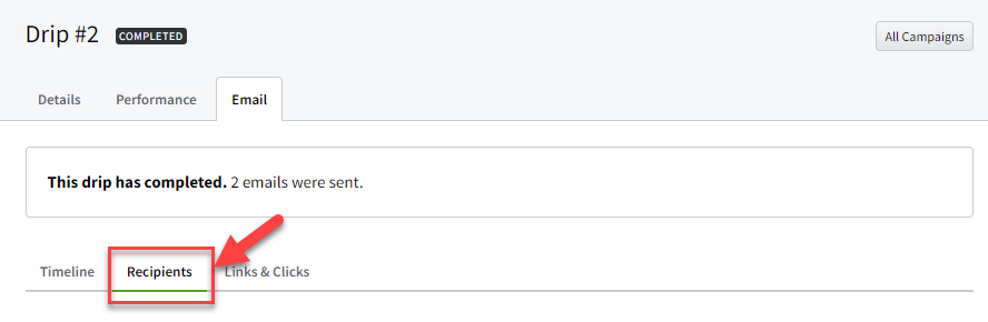 Screenshot showing the Recipients tab of an email campaign