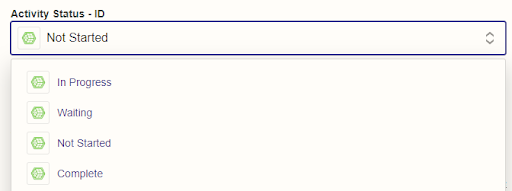 Screenshot showing the Activity Status - ID field