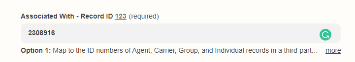Screenshot showing the Associated With - Record ID field
