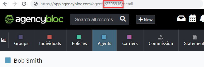 Screenshot showing how to locate the Agent ID while viewing an Agent record