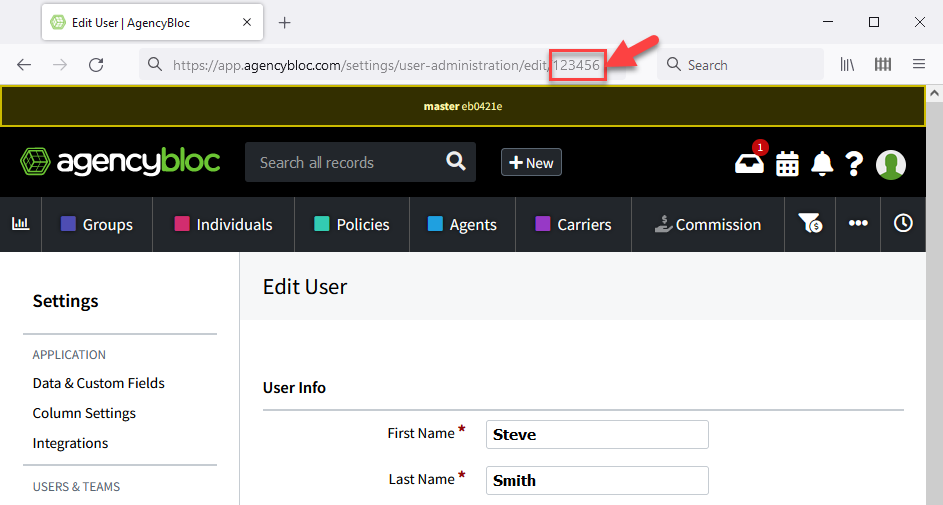 Screenshot showing the User ID in User details