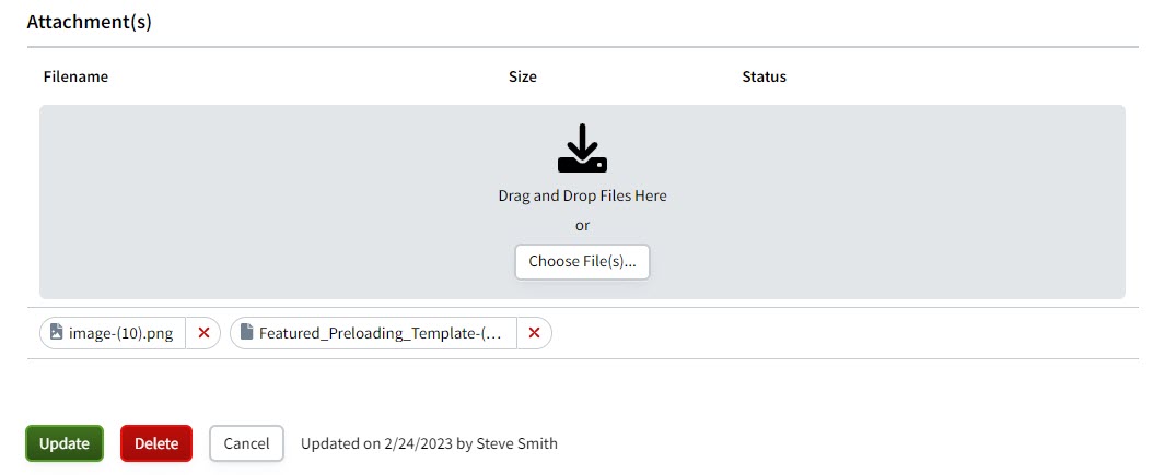 Screenshot showing the Carrier Notes/Attachments file uploader after the update
