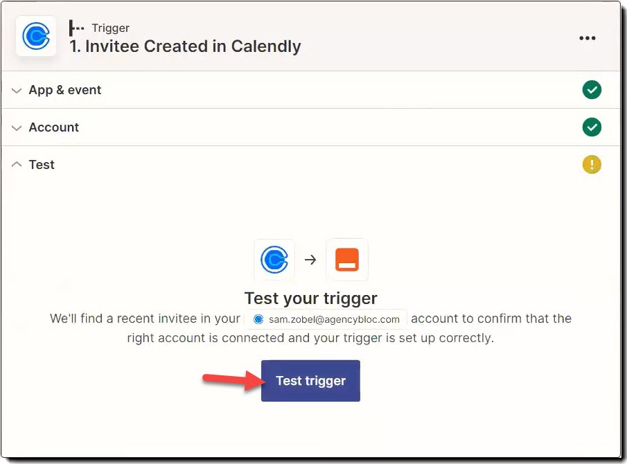 Screenshot showing how to test the trigger