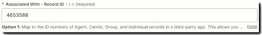 Screenshot showing the Associated With - Record ID field