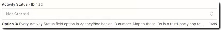 Screenshot showing the Activity Status - ID field