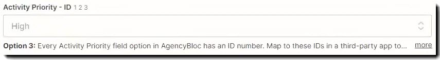 Screenshot showing the Activity Priority - ID field