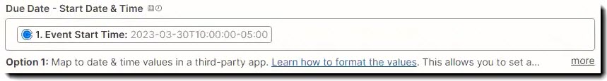 Screenshot showing the Due Date - Start Date & Time field