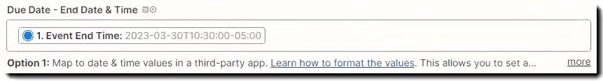 Screenshot showing the Due Date - End Date & Time field