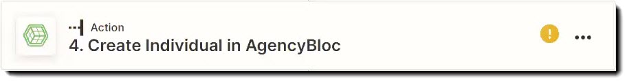 Screenshot showing the Create Individual in AgencyBloc action step