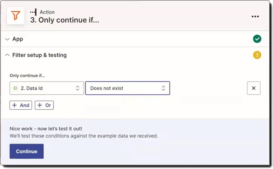Screenshot showing the filter criteria