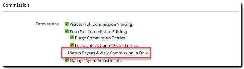 Screenshot showing the Commission permissions before the update