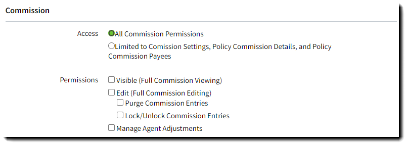 Screenshot showing the Commission permissions after the update