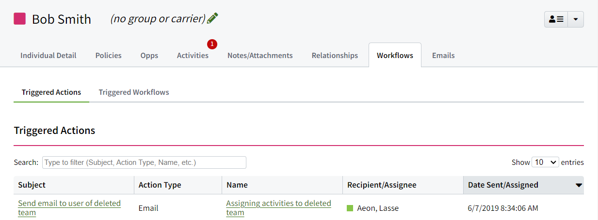 Screenshot showing the old tab navigation on an Individual record