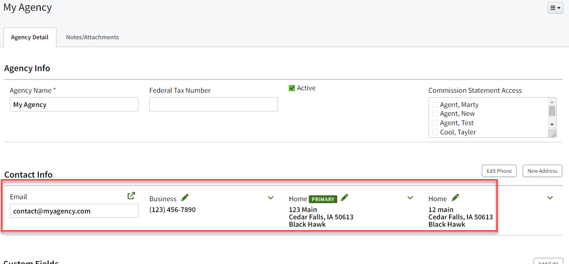 Screenshot showing the Agency Detail page after the update