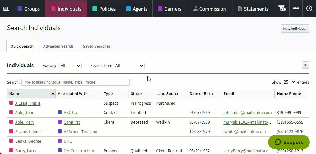 Animated image showing how to use the new Quick Search filter