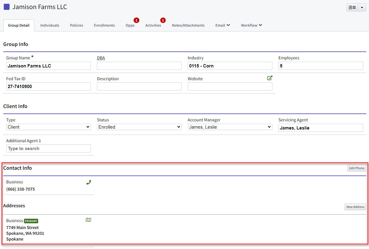 Screenshot showing the Group Detail tab before the update