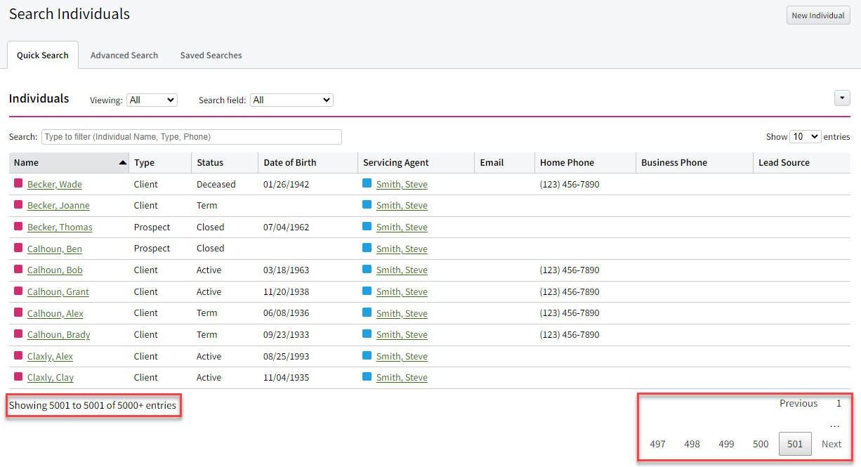 Screenshot showing the maximum number of displayed records in Quick Search