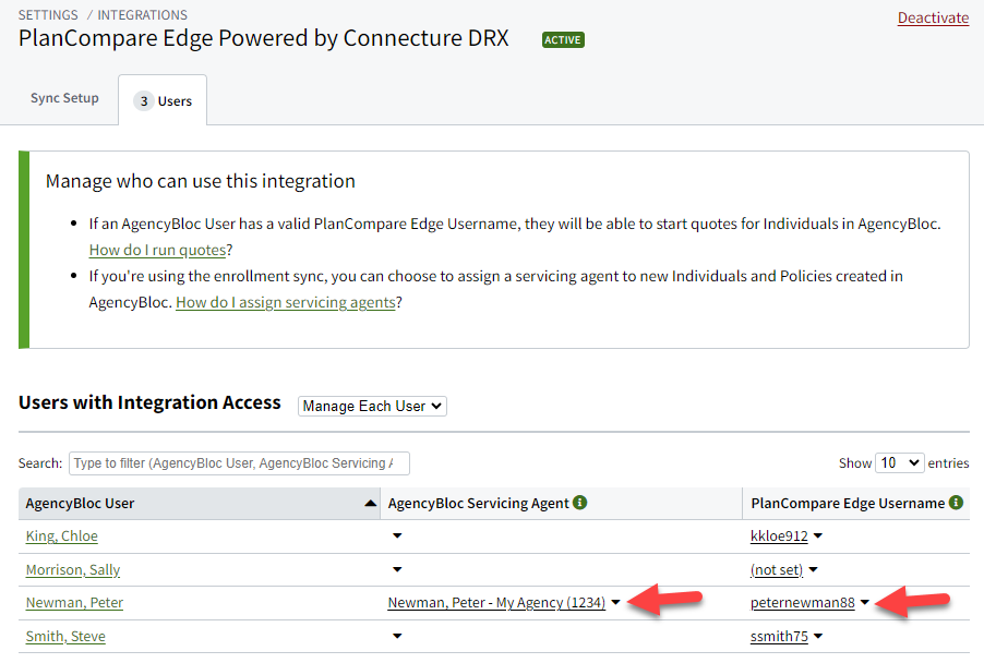 Screenshot showing how to assign a servicing agent to new Individual Records created by the integration