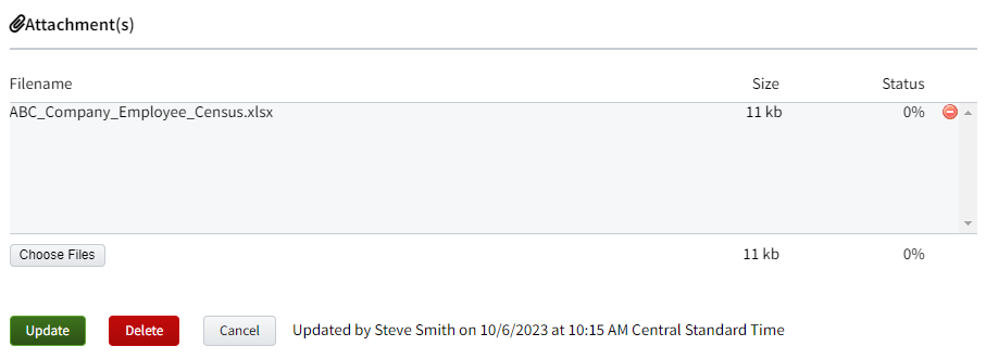 Screenshot showing the Notes/Attachments file uploader before the update