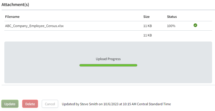 Screenshot showing the progress bar in the Notes/Attachments file uploader