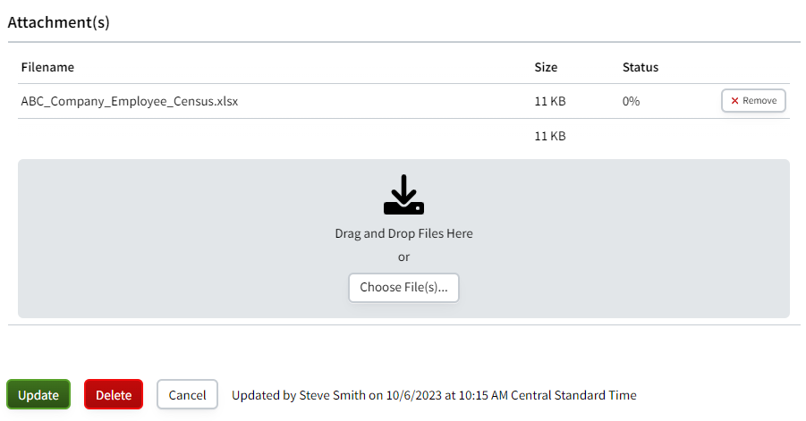 Screenshot showing the Notes/Attachments file uploader after the update
