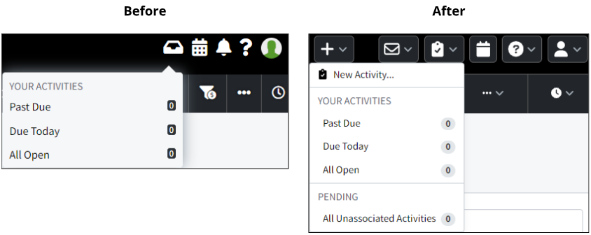 Screenshots showing the changes to the tray icon and menu