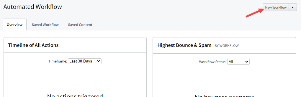 Screenshot showing where you can still create workflows on the Automated Workflow page