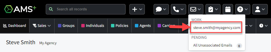 Screenshot showing how to access the Mailbox View from the app header