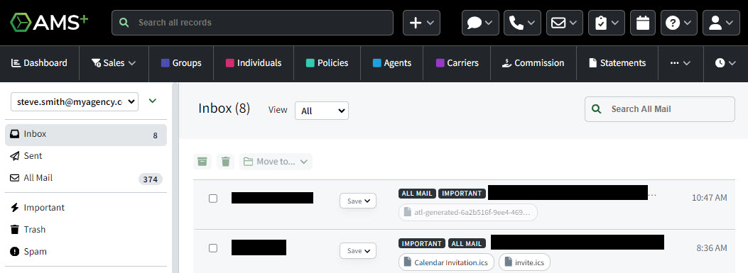 Screenshot showing the Mailbox View