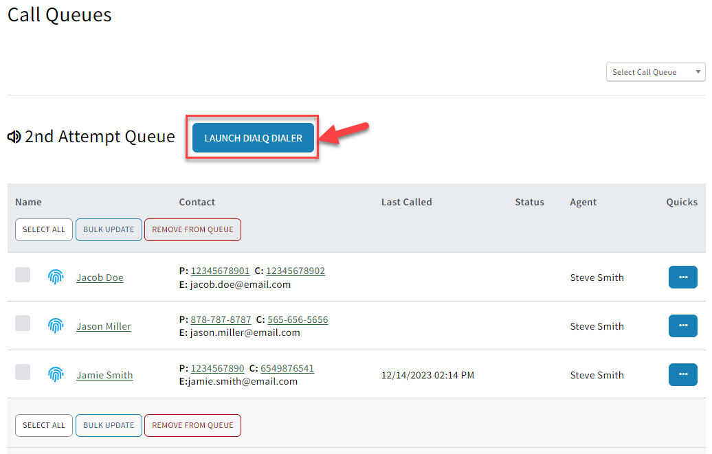 Screenshot showing how to use DialQ in call queues
