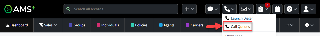 Screenshot showing how to navigate to call queues