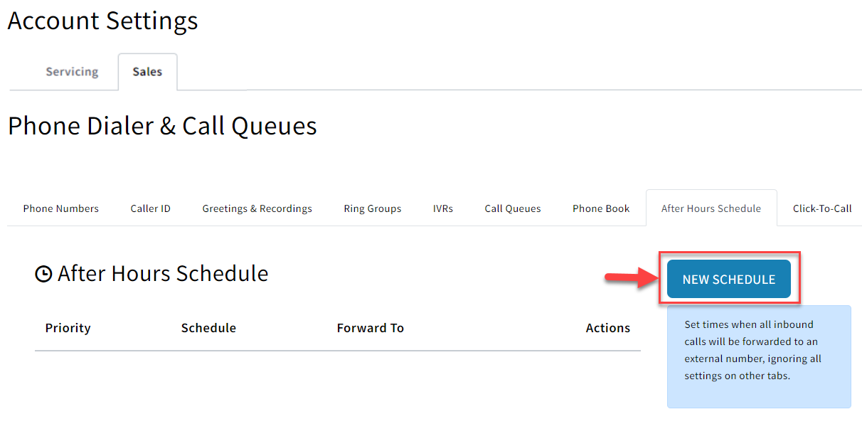 Screenshot showing how to add a new schedule