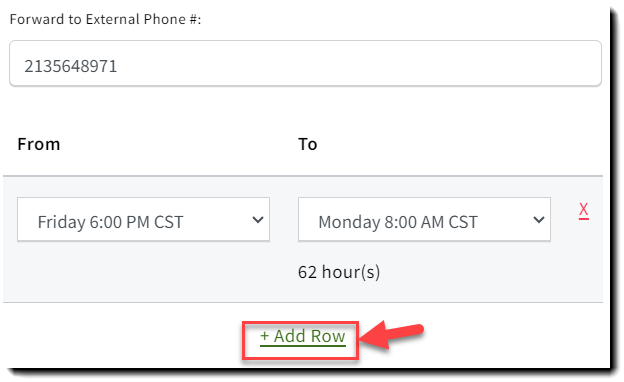 Screenshot showing how to set the schedule hours