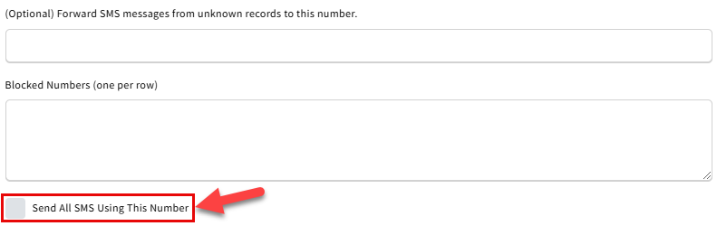 Screenshot showing a setting to set the VOIP number as the caller ID for all SMS text messages