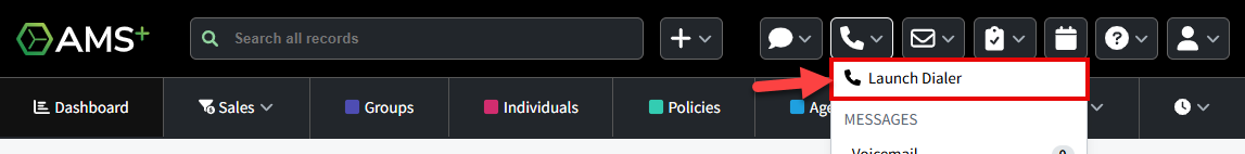 Screenshot showing how to launch the Phone Dialer