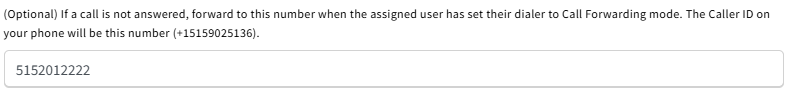 Screenshot showing a call forwarding setting
