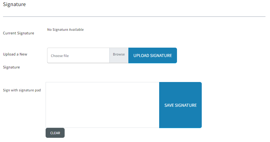 Screenshot showing the signature section in SOA / ACA Consent settings