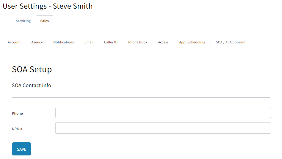 Screenshot showing the SOA / ACA Consent tab in My Account settings