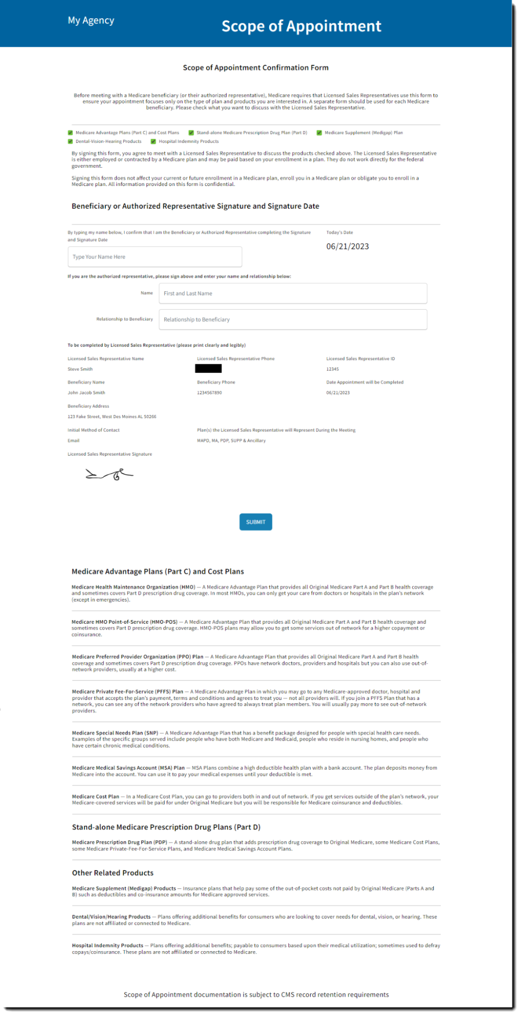 Screenshot showing the SOA Confirmation Form that the lead will receive