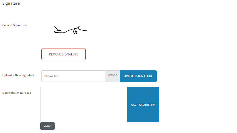 Screenshot showing the signature section