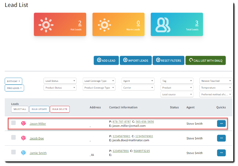 Screenshot showing a Lead record created from the Appointment Scheduler in the Lead List