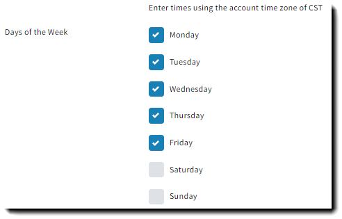 Screenshot showing the days that are available in the scheduler