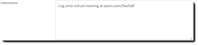 Screenshot showing the scheduler's optional meeting instructions