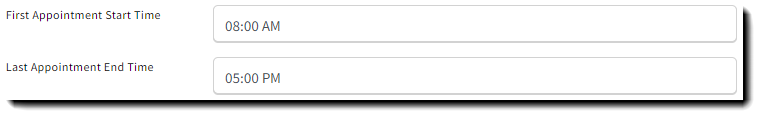 Screenshot showing the scheduler's start and end times