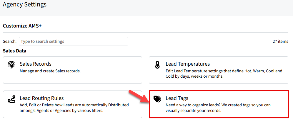Screenshot showing how to navigate to Account Tags in settings