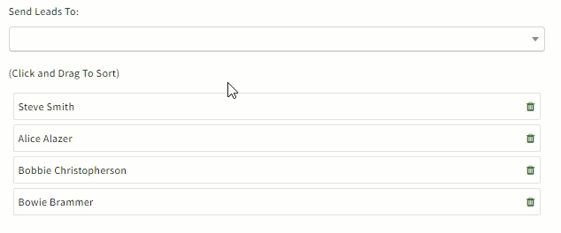 Screenshot showing how to edit the Lead assignment order