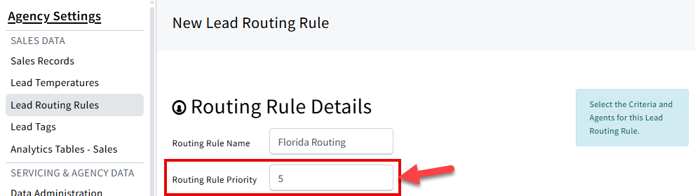 Screenshot showing how to set the rule priority