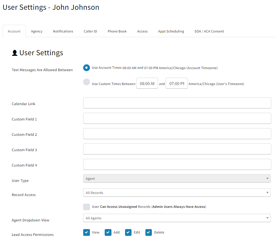 Screenshot showing Record Type permissions