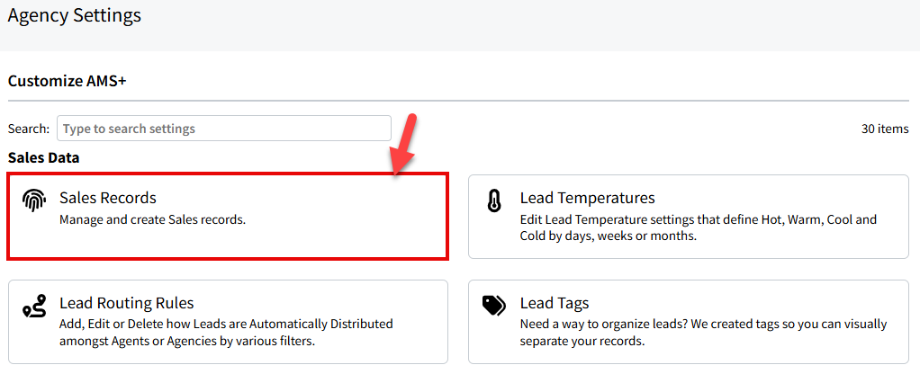 Screenshot showing how to navigate to Record Types in settings