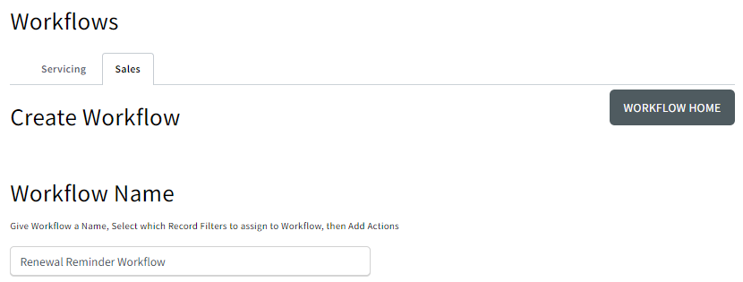 Screenshot showing the Create Workflow page and emphasizing the Workflow Name field